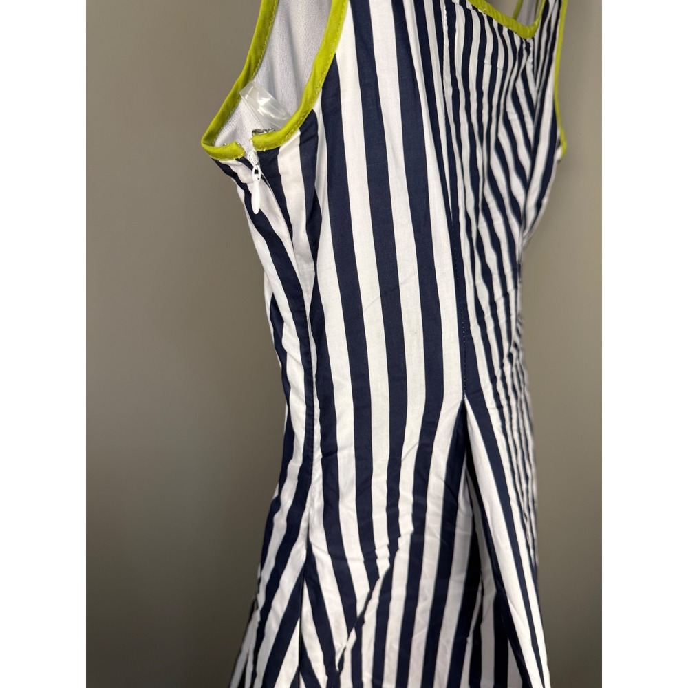 Entro Striped Midi Dress Green Trim Sleeveless Coastal Preppy Cotton Small - Picture 7 of 9